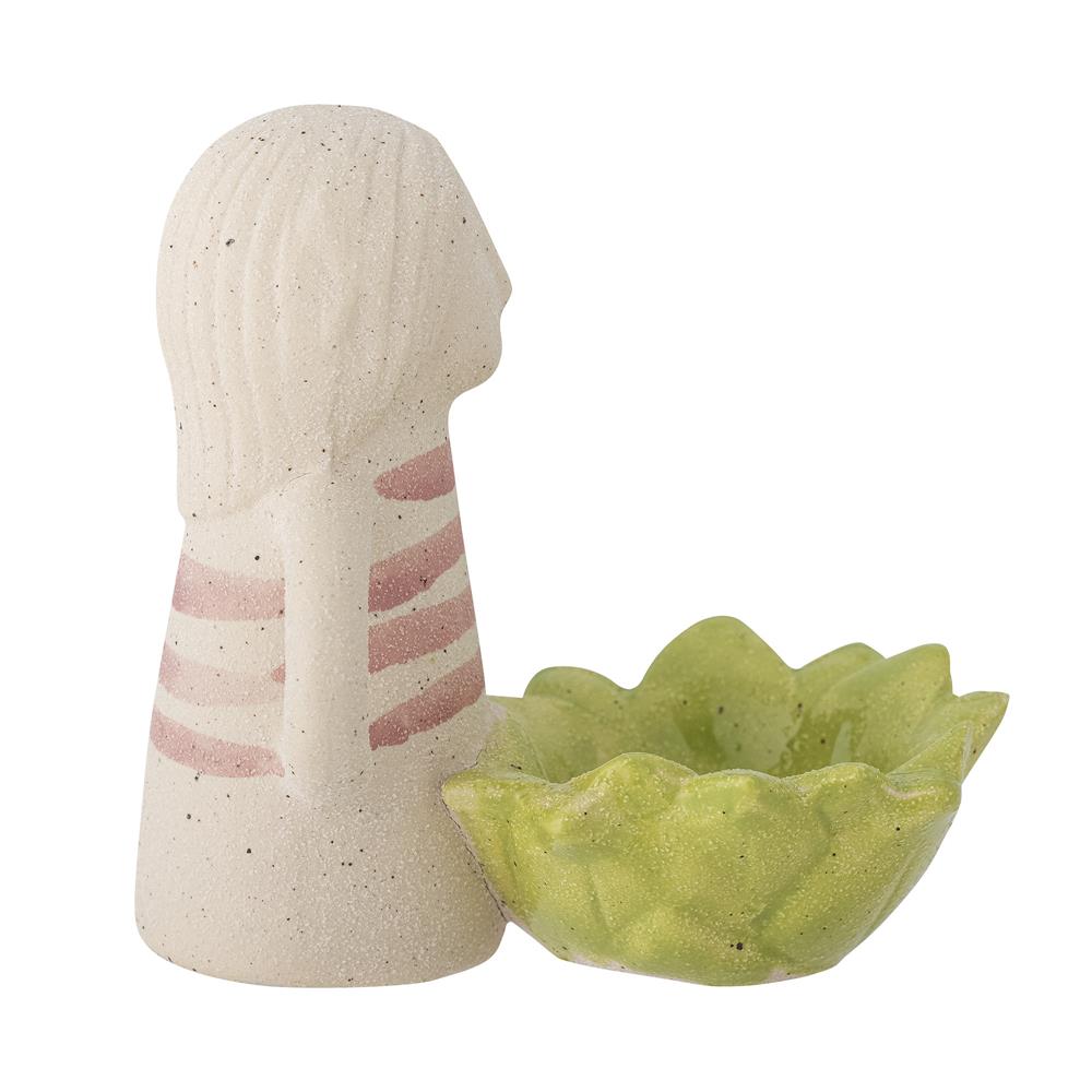 Bloomingville Clarabel Teelichthalter, Grün, Handbemalt aus Steingut mit Blütenmotiv