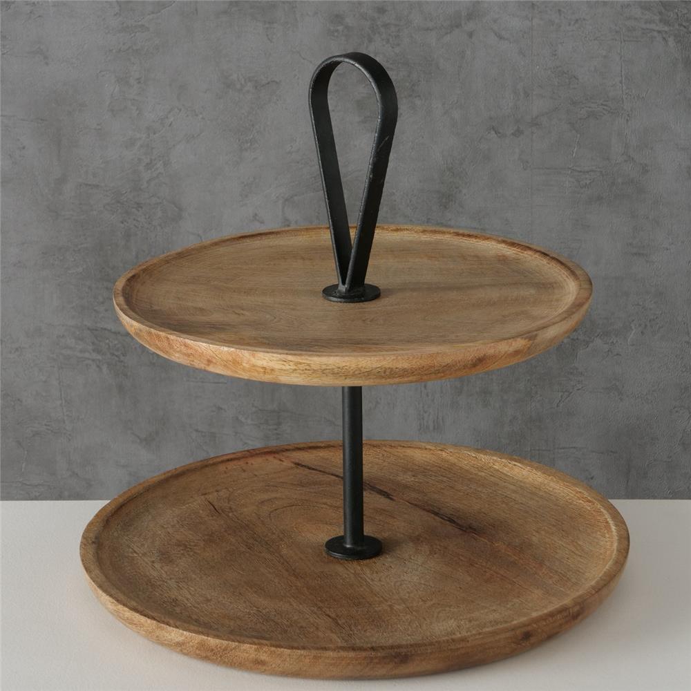 BOLTZE Etagere Kabir 35cm 2-stöckig Holz mit Griff für Dekoration Elegantes Skandinavisch Design