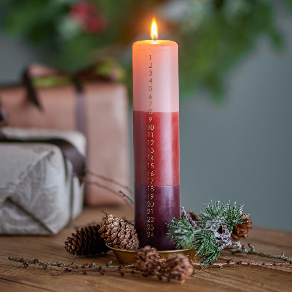 Bloomingville Dip Dye Adventskerze Braun/Rosa Countdown Kerze 24 Tage