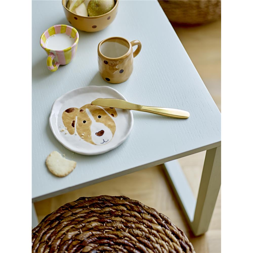 Bloomingville MINI Fenix Geschirr-Set, Braun, Hund, Steingut, 3er Set mit Teller + Schüssel + Tasse