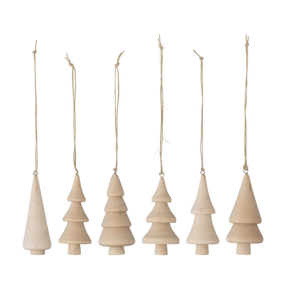 Bloomingville Jivani Weihnachtsanhänger Natur Holz 6er Set Christbaumschmuck