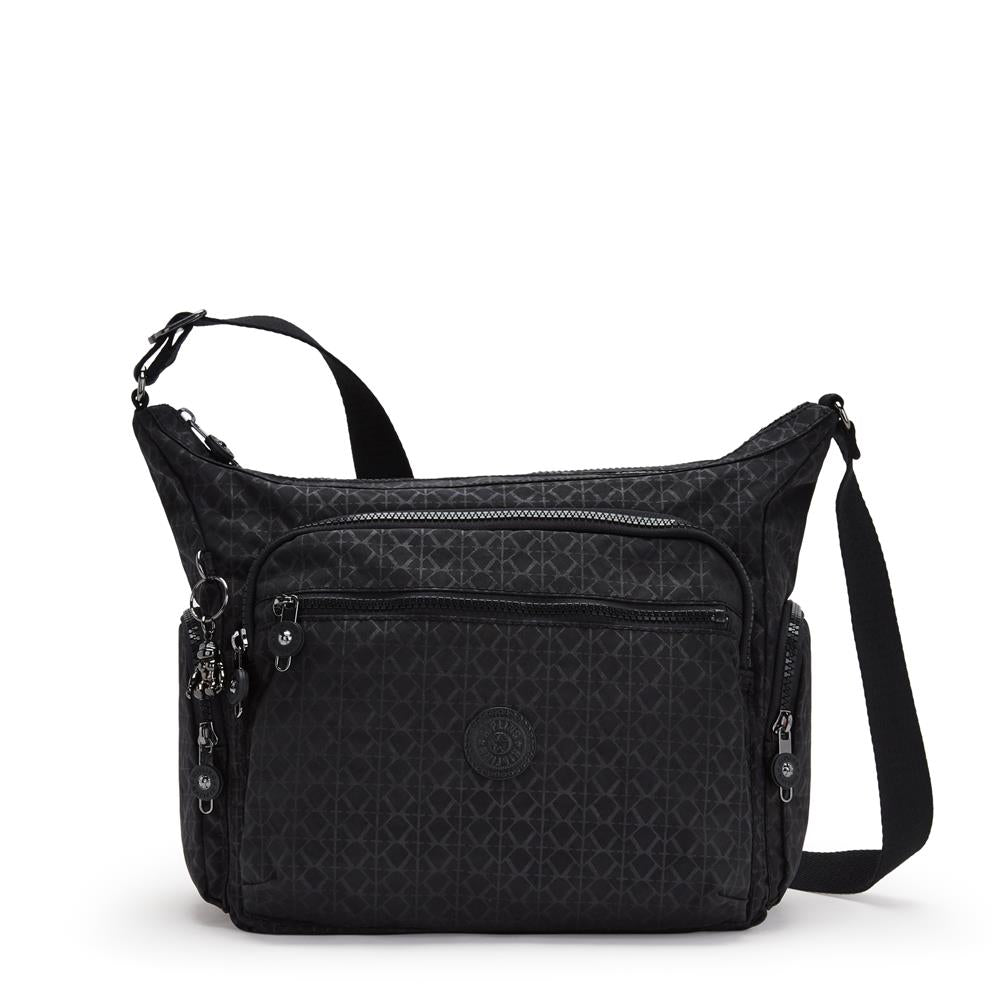 Kipling GABBIE M, Mittelgroße Umhängetasche, Signature Emb (schwarz), Schultertasche mit Reißverschluss