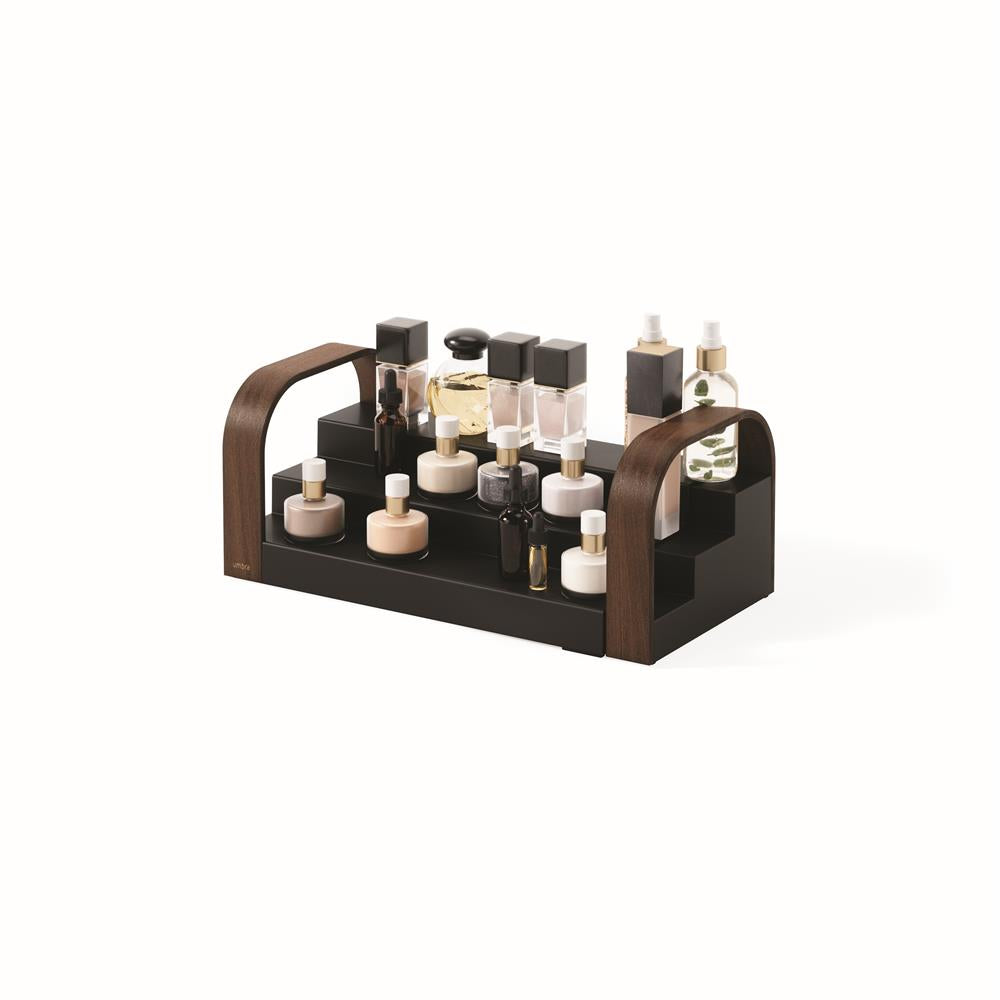 Umbra Bellwood Dreistufiges Gewürzregal, Erweiterbarer Küchen Organizer in Schwarz/Walnuss