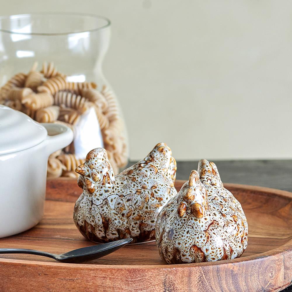 Bloomingville Chicky Salz- und Pfefferset, Braun, Steingut, 2-tlg., Hühnerform, 20 ml