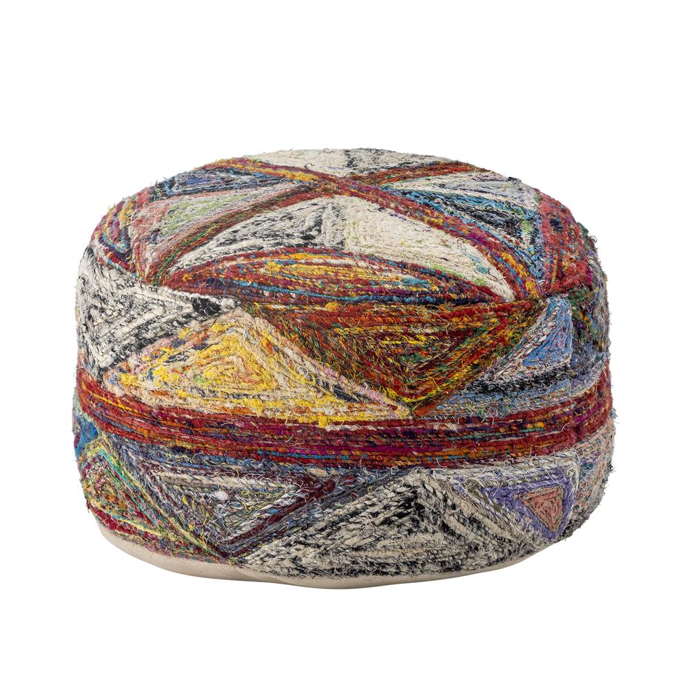 Bloomingville Torano Pouf bunt D40 cm aus Baumwolle – handgenähter Sitzpouf für Wohnzimmer