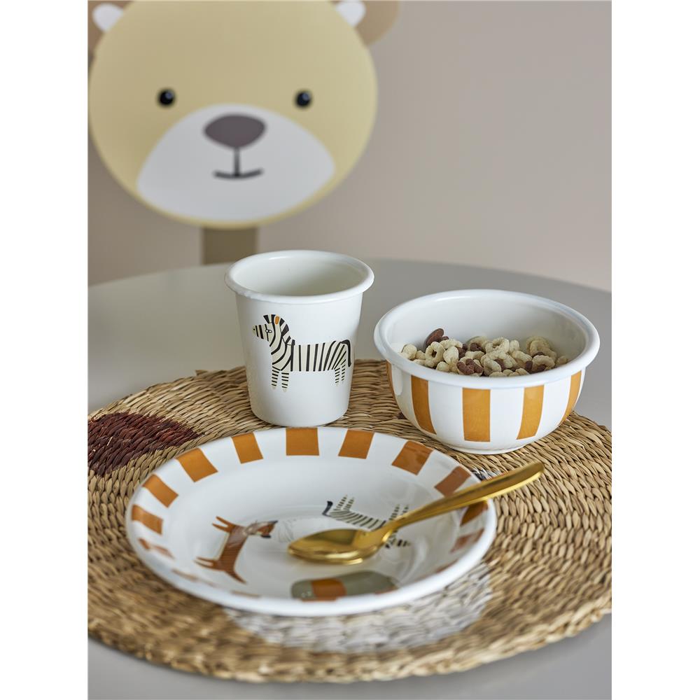 Bloomingville MINI Jesse Geschirr-Set, Orange, Eisen, 3er Set mit Teller + Schüssel + Becher