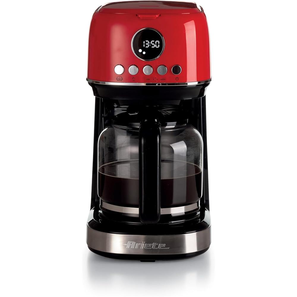 Ariete Moderna Filterkaffeemaschine, Rot, 15 Tassen Kaffeemaschine, mit Glaskanne