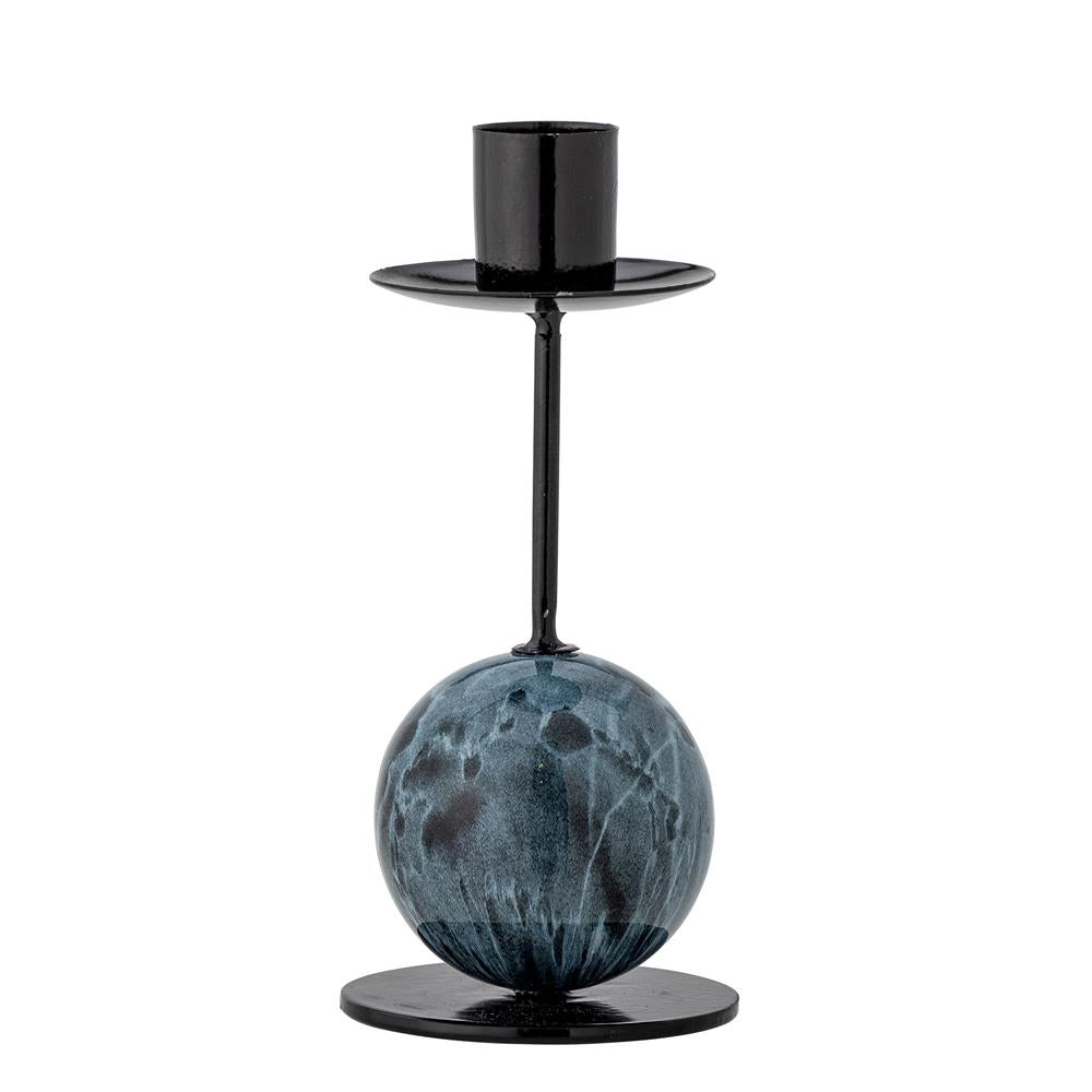 Bloomingville Jayda Kerzenhalter, Blau, Eisen – stilvolle Marmoroptik für moderne Wohnräume