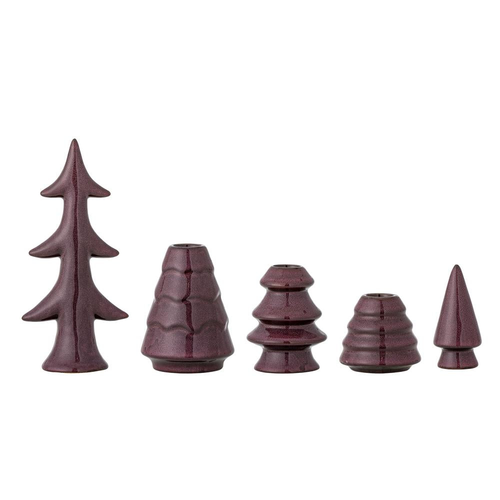 Bloomingville Woods Kerzenhalter Rot Steingut 5er Set Weihnachtsdeko