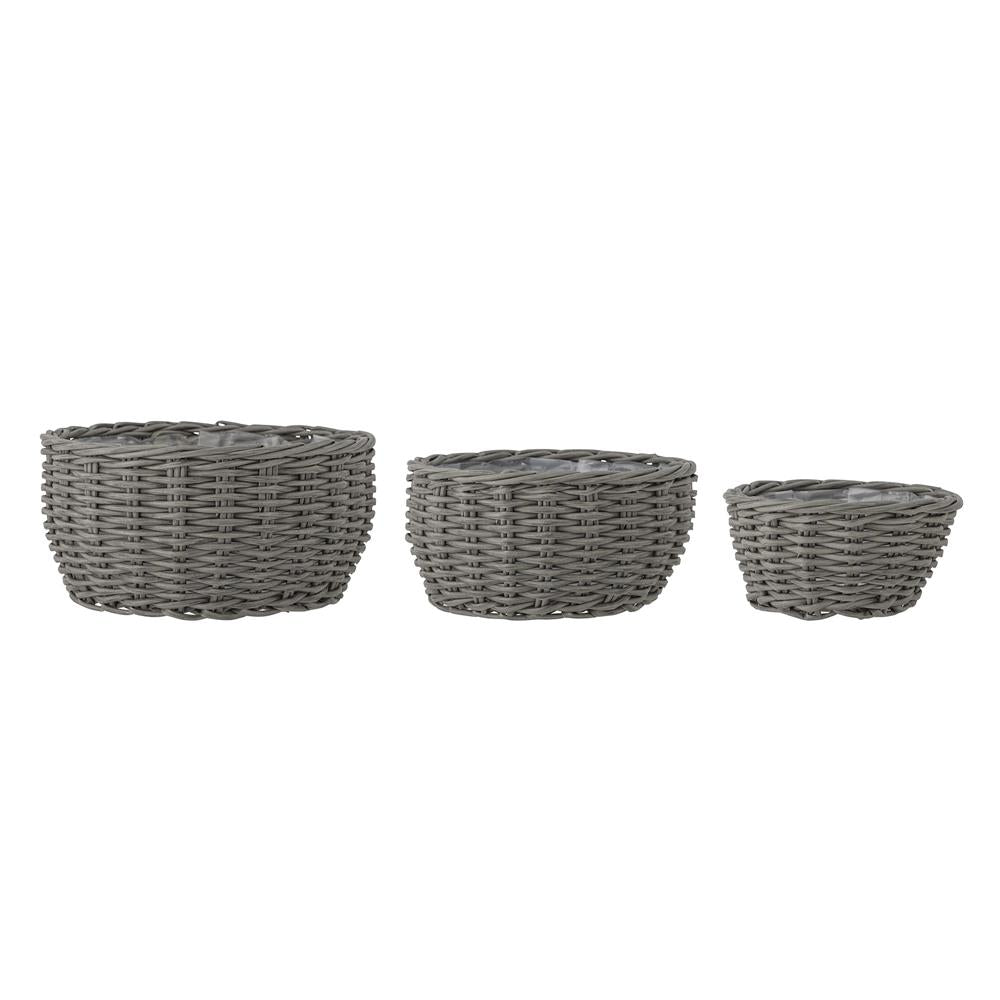 Bloomingville Fioria Blumentopf 3er Set Grau – Polyrattan mit Kunststoffeinsatz