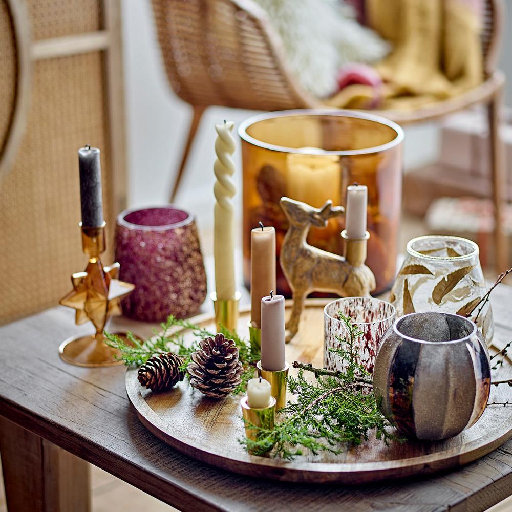 Bloomingville Fidelia Teelichthalter – Gold, aus recyceltem Glas mit Blattdekor