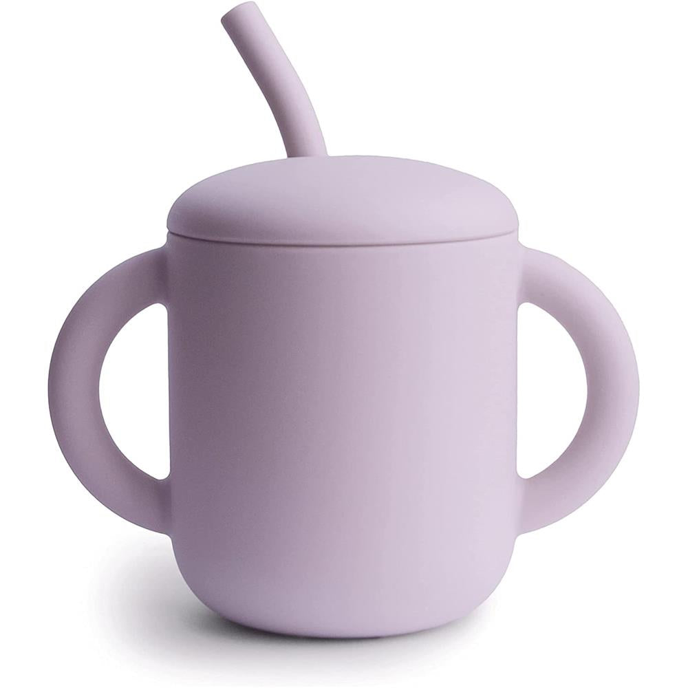Mushie Silikon-Trinklernbecher mit Strohhalm, Soft Lilac, BPA-frei