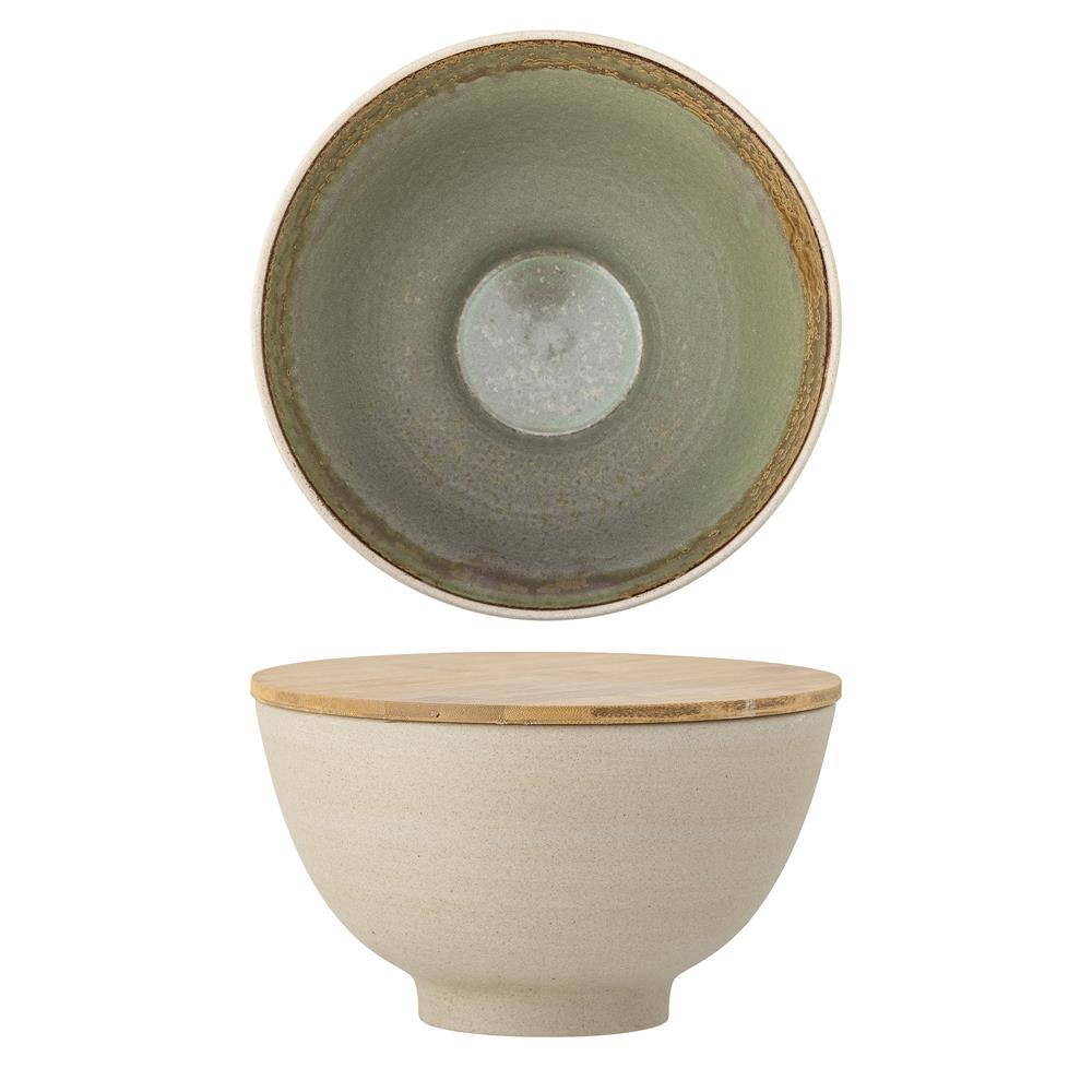 Bloomingville Lee Schale mit Deckel, 3,1 Liter, aus Steingut mit Bambusdeckel