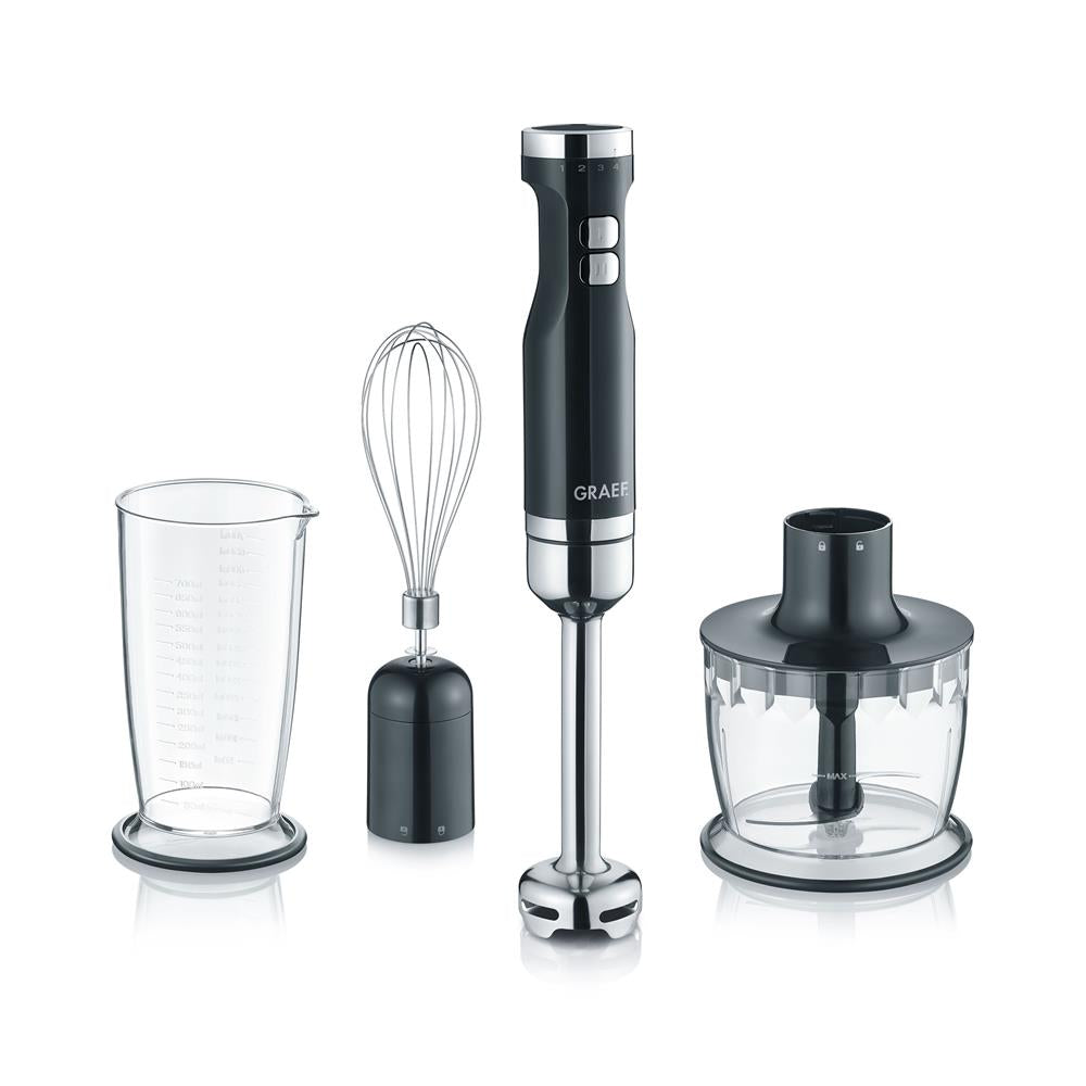 Graef Stabmixer HB 502 mit 3-teiligem Zubehör-Set Schwarz Pürierstab Handmixer