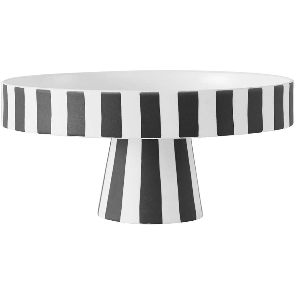 OYOY Toppu Tablett - 20x9 cm, Schwarz/Weiß gestreift - als Tortenständer, Tortenplatte, Obstschale