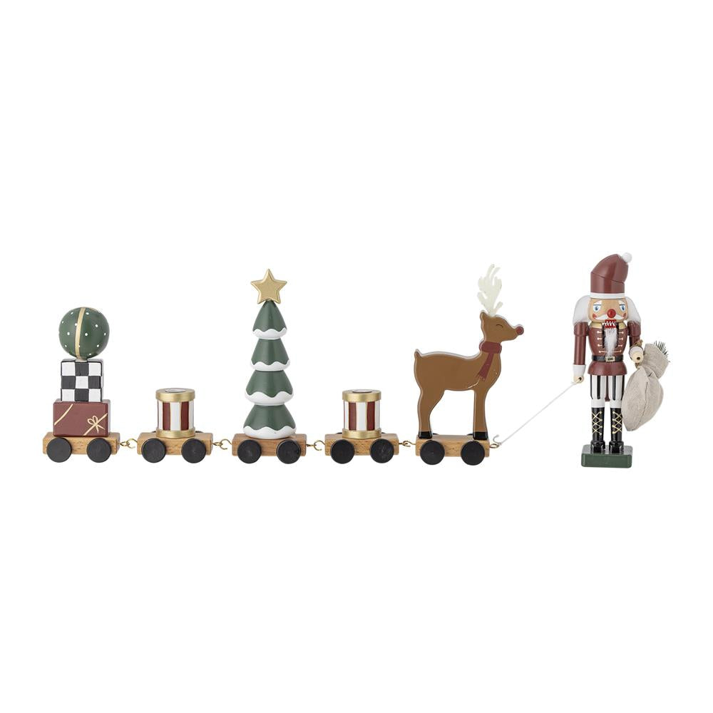 Bloomingville Vadim Weihnachtsmann-Zug – 51 cm Weihnachtsdeko aus Holz mit Kerzenhaltern, dänisches Design