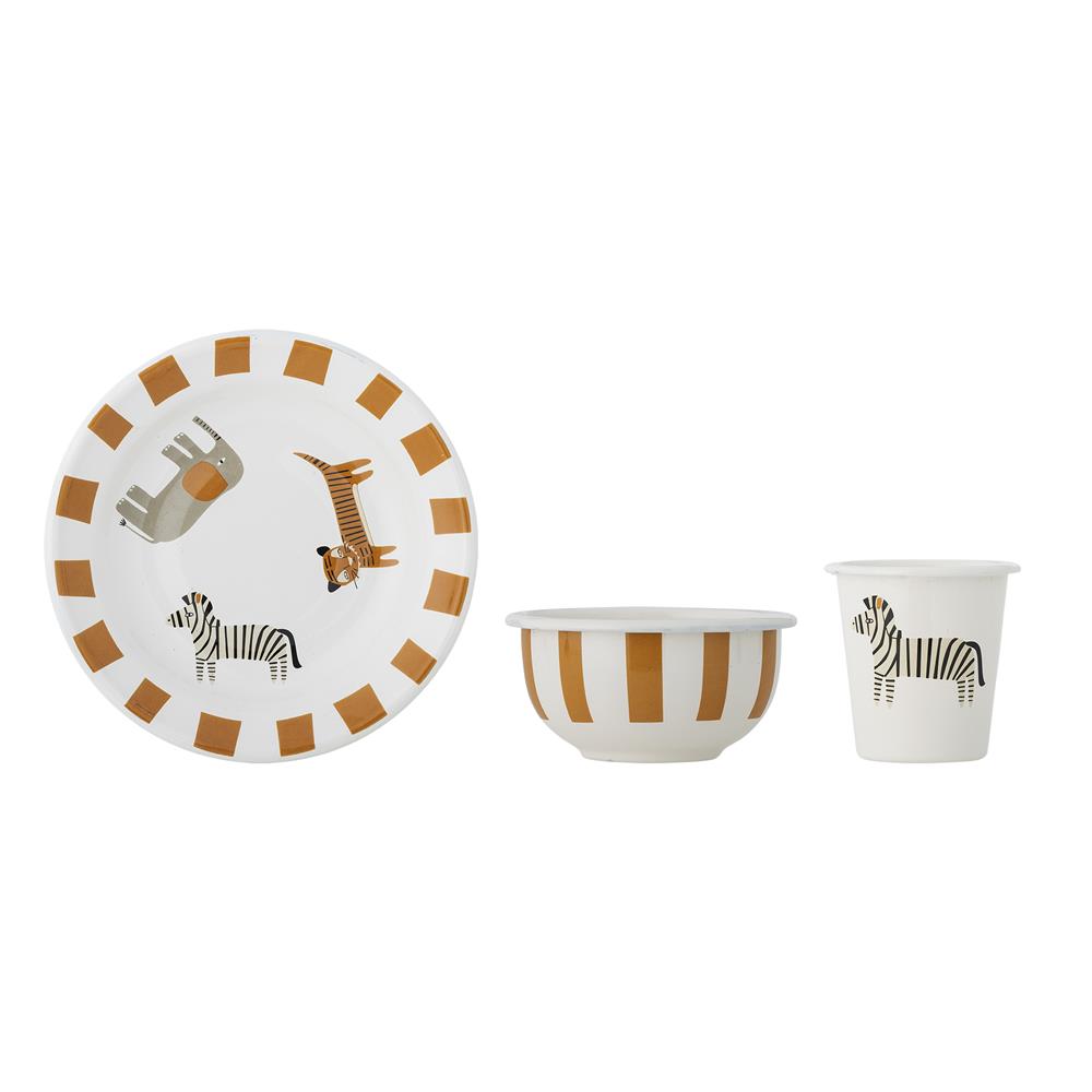 Bloomingville MINI Jesse Geschirr-Set, Orange, Eisen, 3er Set mit Teller + Schüssel + Becher