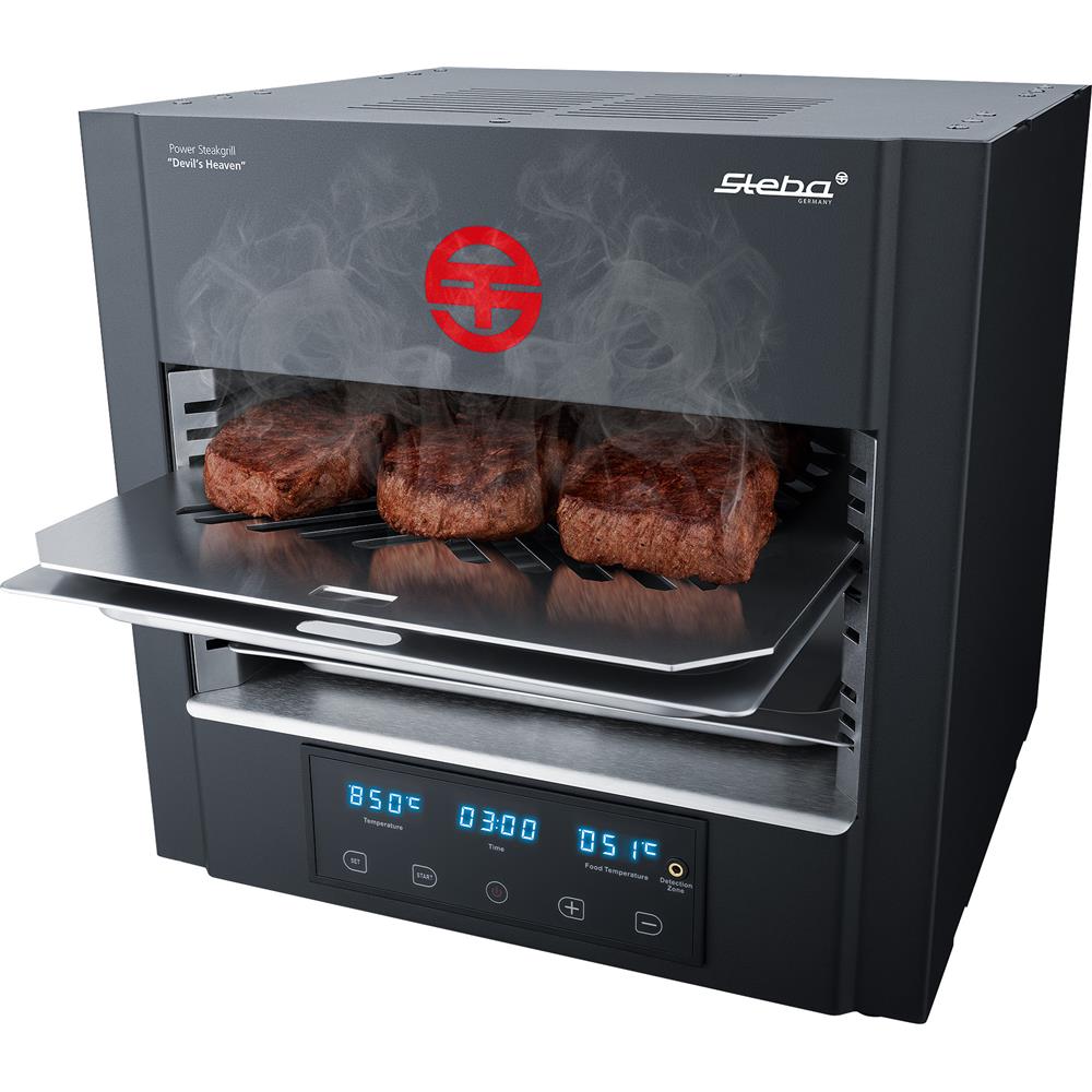 Steba Power Steakgrill PS E2600 XL DEVIL'S HEAVEN – 2600W, 400-850°C, Elektronische Kerntemperatur-Messsonde, Edelstahl-Zubehör