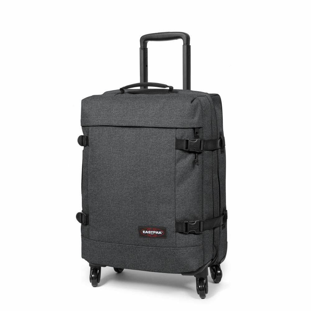 Eastpak TRANS4 S, Kleiner Reisetrolley, Black Denim (grau), 44L, Rollkoffer mit 4 Rädern und TSA-Schloss