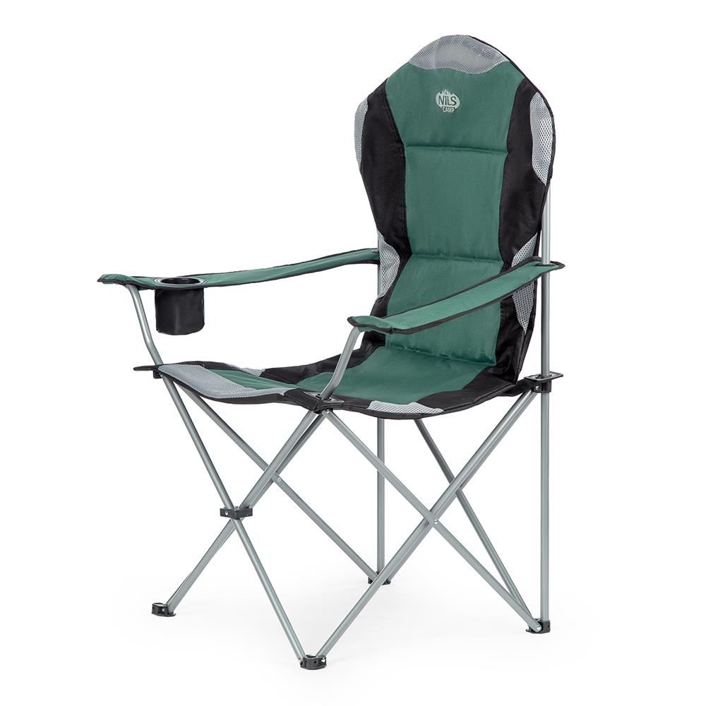 NILS CAMP Campingstuhl Grün - großer gepolsterter Klappstuhl mit Armlehnen für Camping & Garten
