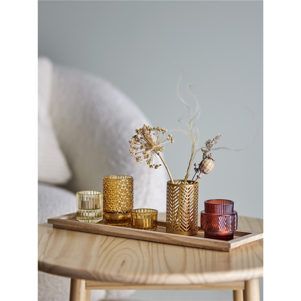 Bloomingville Sanga Tablett mit Teelichthaltern 43 x 10,5 x 12,5 cm Braun Glas Teelichter Kerzendeko