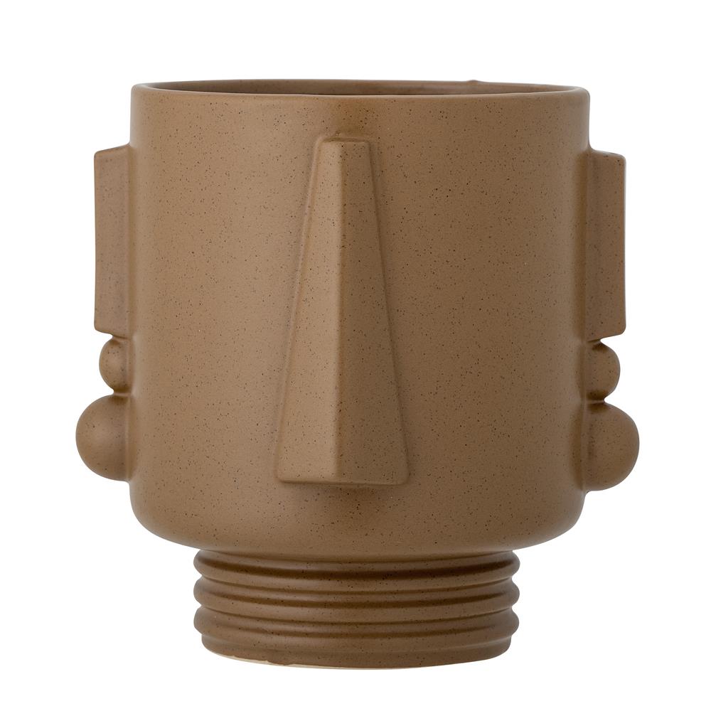 Bloomingville Guxim Blumentopf – brauner Steinguttopf mit Gesicht, 22,5 cm hoch