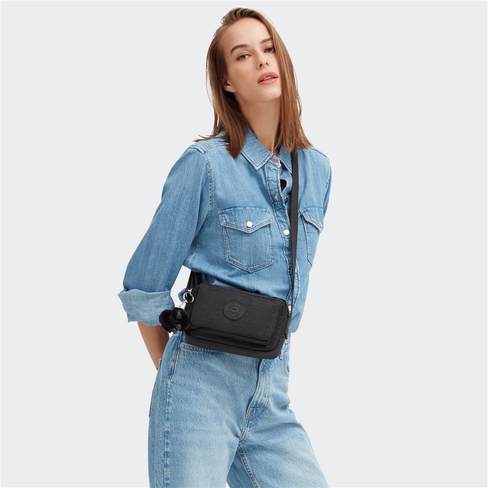 Kipling ABANU S, Kleine Umhängetasche, Black Noir (schwarz), Schultertasche mit verstellbarem Schultergurt