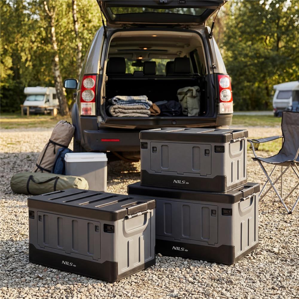NILS CAMP Transportbox 38L Grau-Schwarz - klappbare Campingbox für Camping, Auto & Haushalt