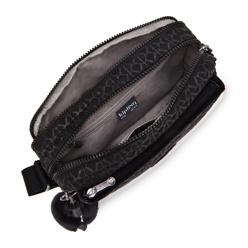 Kipling ABANU M, Mittelgroße Umhängetasche, Signature Emb (schwarz), 4L, Schultertasche