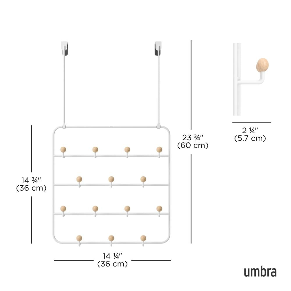 Umbra Estique Multifunktionale Türgarderobe mit 14 Haken, Türhaken ohne Bohren, Wandgarderobe in Weiß