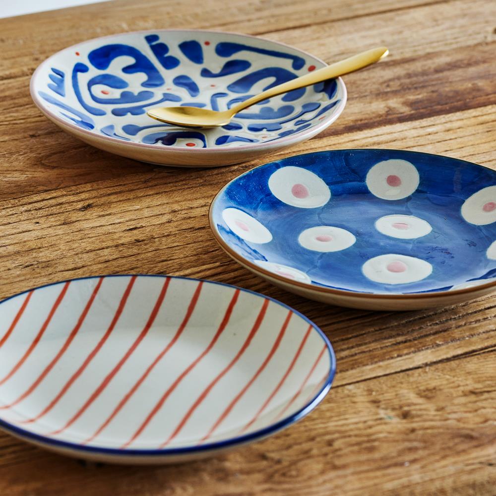 Bloomingville Eviaya Teller 3er Set D16 cm bunt - Steingut Teller handbemalt für Küche & Tischdeko