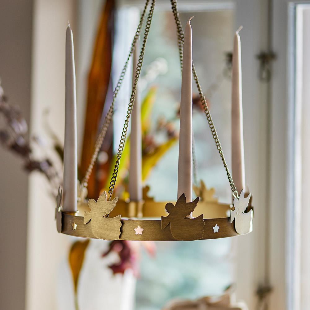 Bloomingville Elmir Adventskerzenständer – Hängender Kerzenhalter aus Metall in Gold