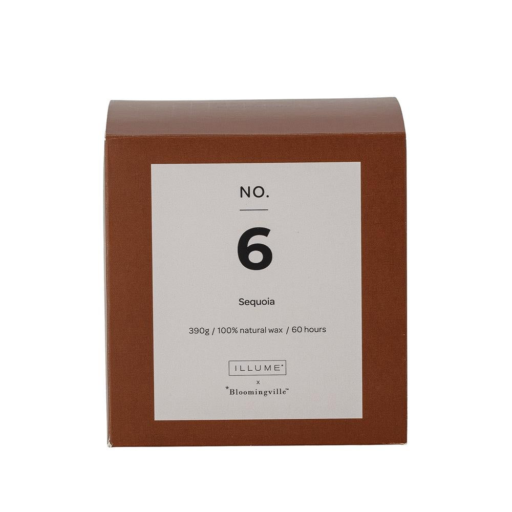 Bloomingville NO. 6 - Sequoia Duftkerze, Braun, Natürliches Wachs, 390G - 60 Hour - Gift Box - D10xH10,50 cm
