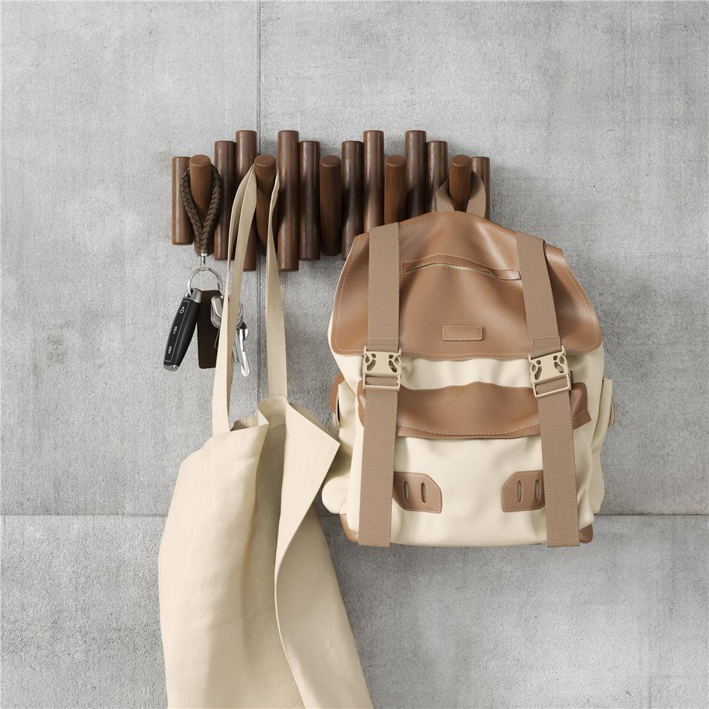 Umbra Picket - Moderne Garderobenleiste mit 5 Garderobenhaken, Walnuss Antik, aus Kiefernholz