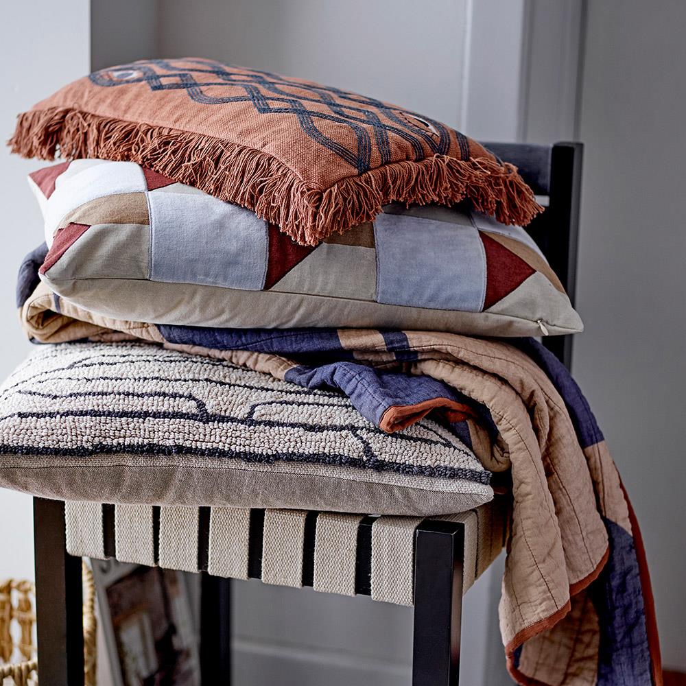 Bloomingville Galia Kissen Braun 50x25 cm – Baumwolle, gestickt & mit Fransen