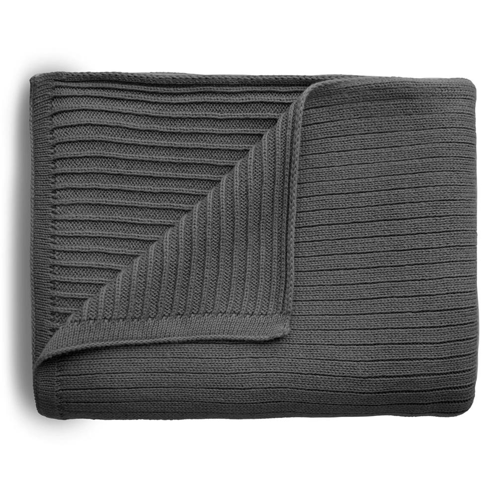 Mushie Gestrickte Babydecke Rippenmuster, Dark Gray Melange, aus 100% Bio-Baumwolle