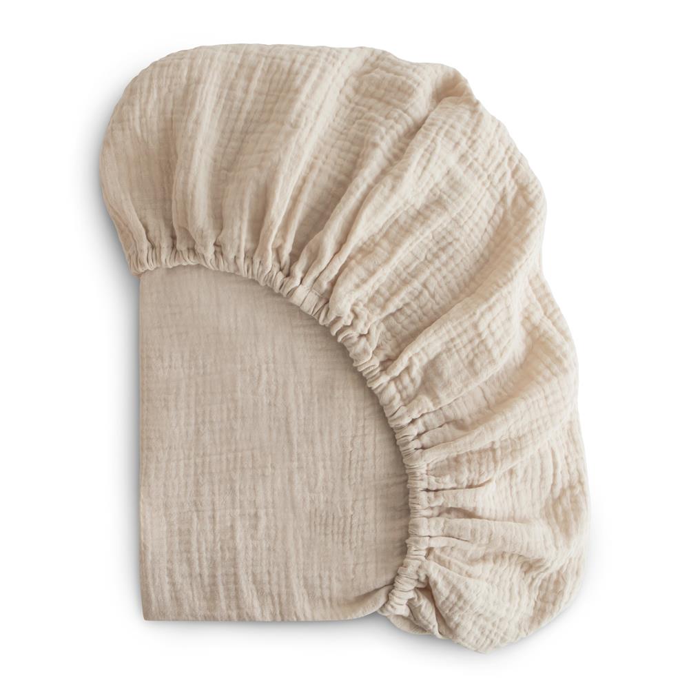 Mushie Musselin-Kinderbettlaken, Fog, 120x60cm Spannbettlaken