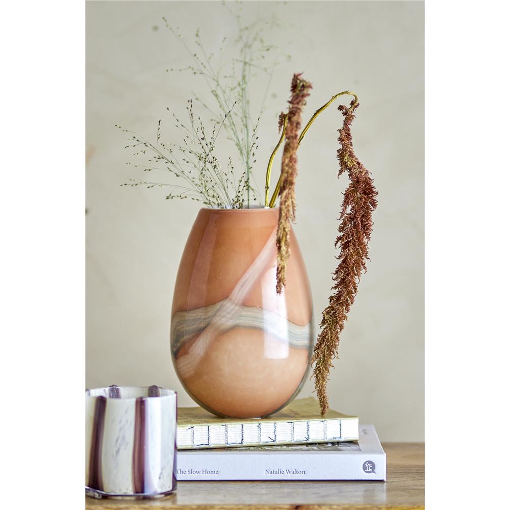 Bloomingville Shawl Vase in Orange, 23cm, aus Glas mundgeblasen