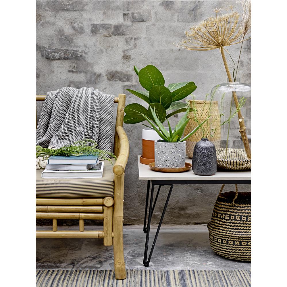 Bloomingville Decke Barry 160x130 cm Blau Baumwolle mit Fransen Tagesdecke Kuscheldecke