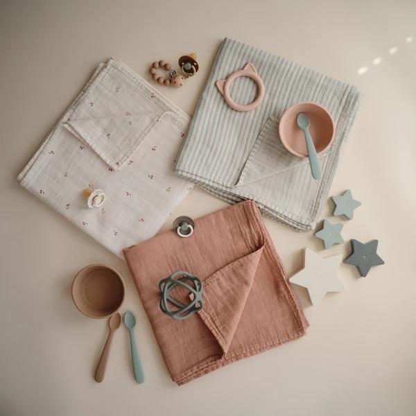 Mushie Musselin-Baby-Wickeldecke, Sage Stripe, Pucktuch aus 100% Bio-Baumwolle