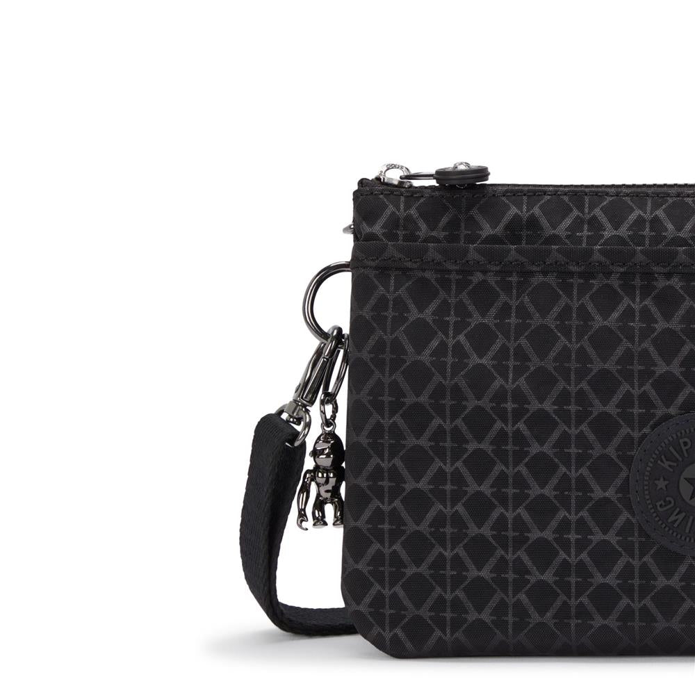 Kipling RIRI, Kleine Umhängetasche, Signature Emb (schwarz), Schultertasche, Crossbody