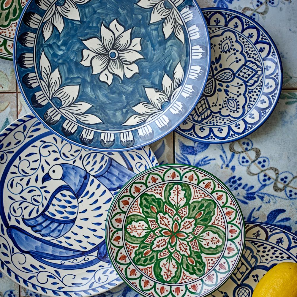 Bloomingville Karlie Teller blau aus Steingut – mediterraner Essteller für Küche & Tischdeko