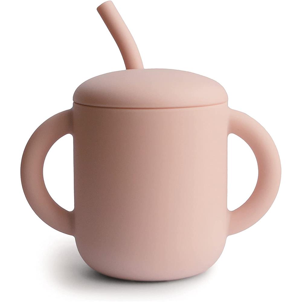 Mushie Silikon-Trinklernbecher mit Strohhalm, Blush, BPA-frei