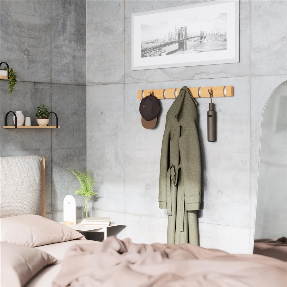 Umbra Flip Wandgarderobe, Garderobenleiste in Natur, mit 8 beweglichen Haken in Silber