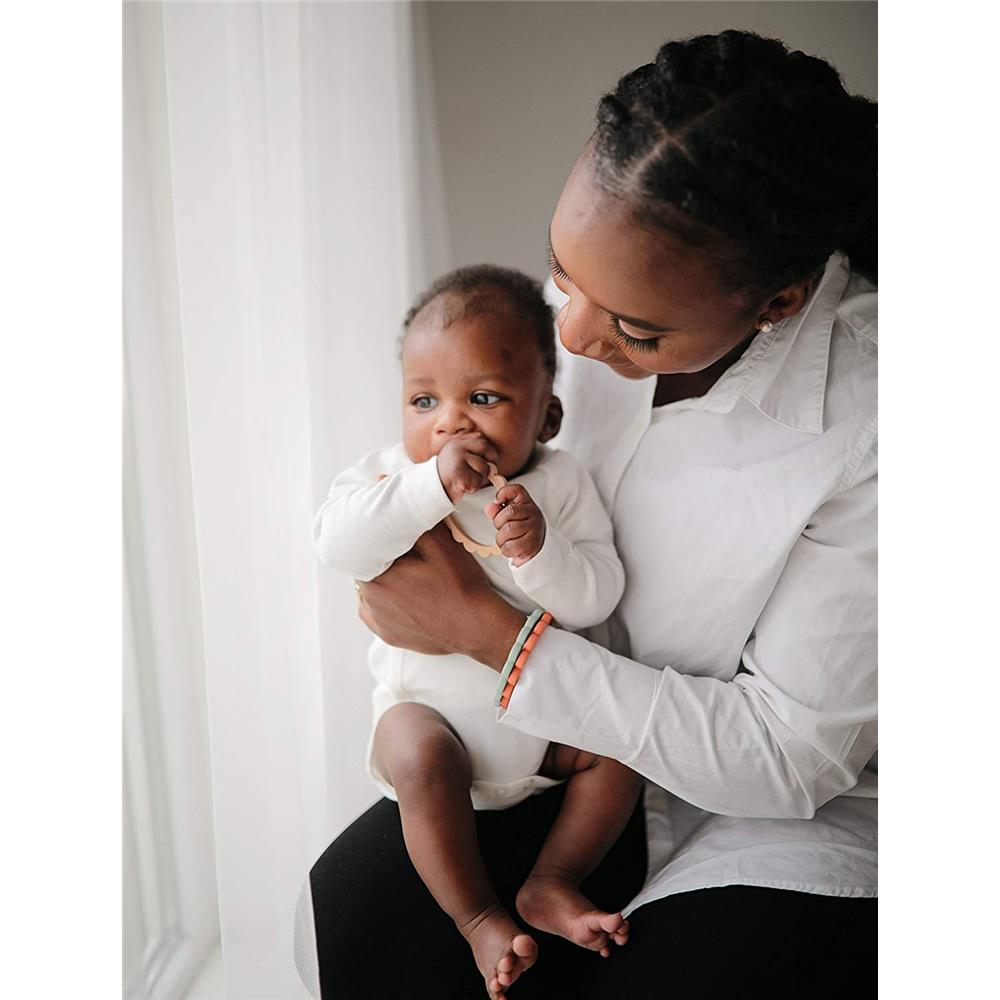 Mushie Beißring Blumen 3er Set, Cambridge Blue/Clementine/Natural, Armband aus Silikon, BPA-frei