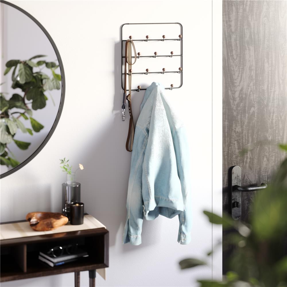 Umbra Estique Multifunktionale Türgarderobe mit 14 Haken, Türhaken ohne Bohren, Wandgarderobe in Schwarz