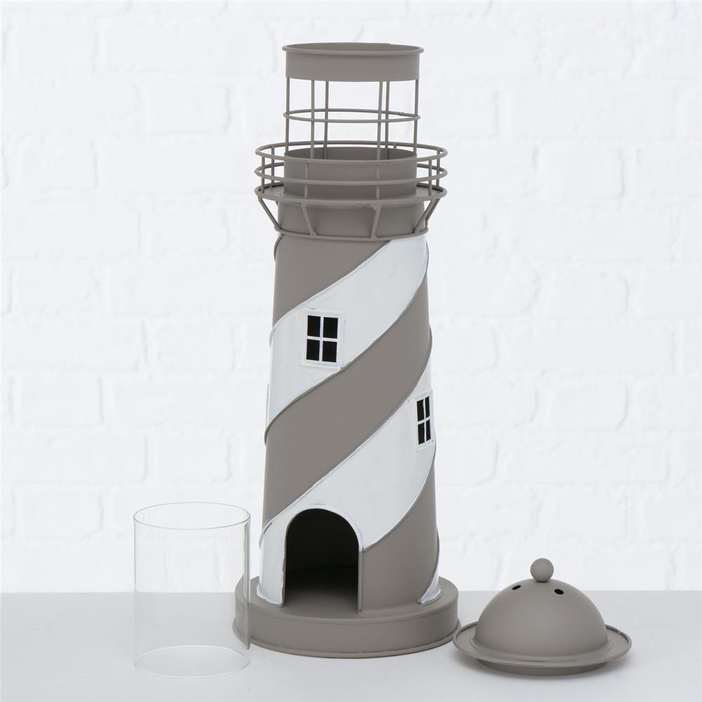 BOLTZE Laterne Amrum Leuchtturm 2er Set Grau/Weiß Windlicht Maritimes Design