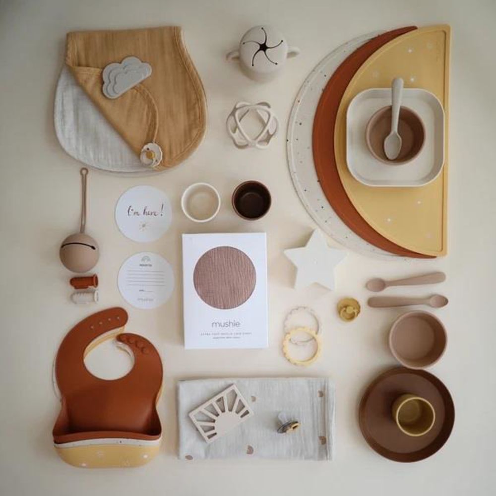 Mushie Silikon-Kinderschüssel, Natural, Schüssel mit Rutschfestem Saugnapf