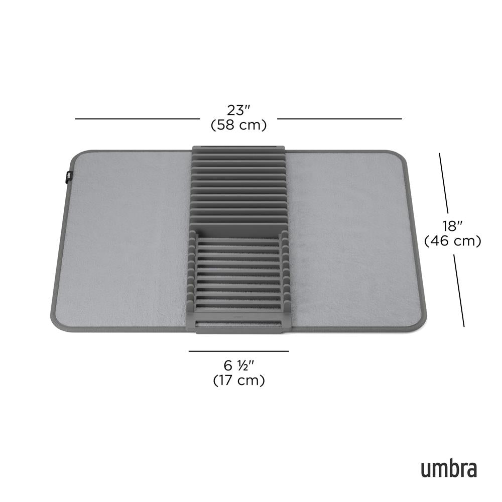 Umbra Udry Geschirr Abtropfgestell und Mikrofaser Abtropfmatte, Faltbar, Platzsparend, 61 x 45 cm, in Anthrazit