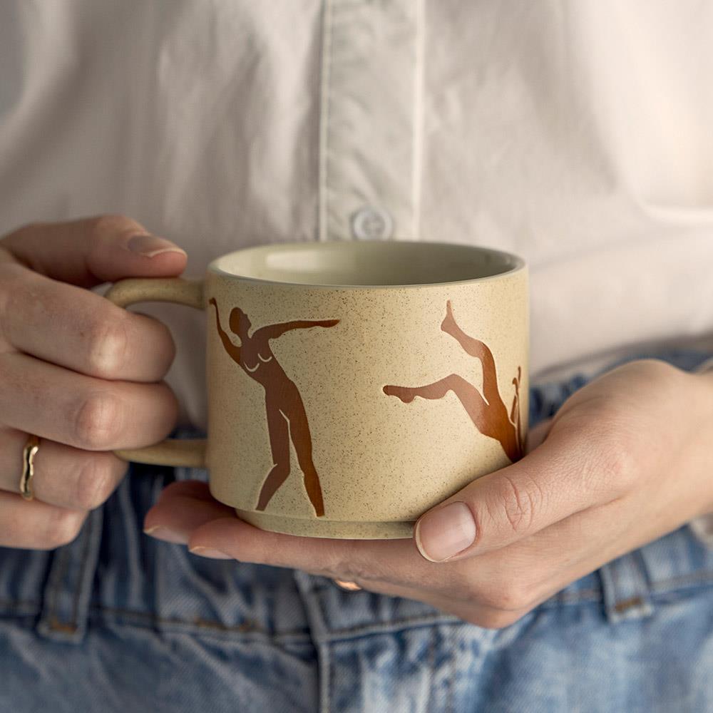 Bloomingville Harlow Becher, Braun, Steingut, 250 ml, 2er Set, stapelbar, spülmaschinengeeignet